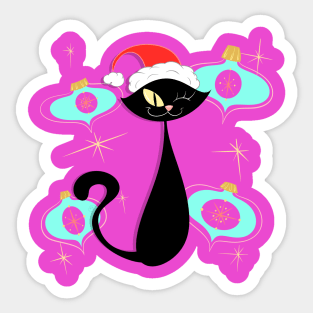 Black Cat with Blue Ornaments Sticker